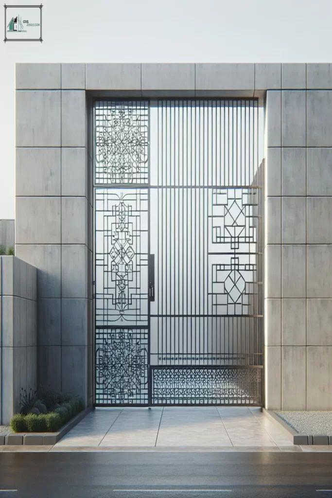 Teal and soft grey main gate for a fresh, design-forward entrance