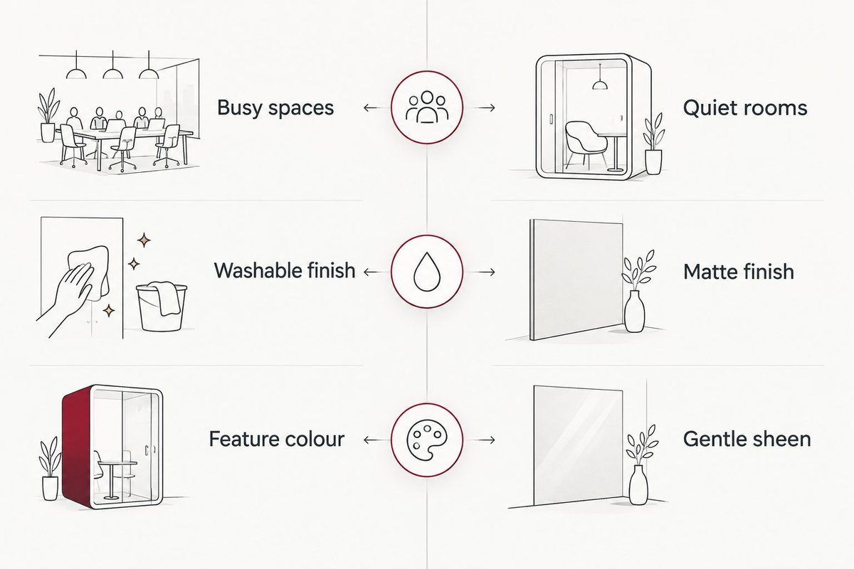 Comparison of acrylic emulsion choices for busy spaces and quiet rooms