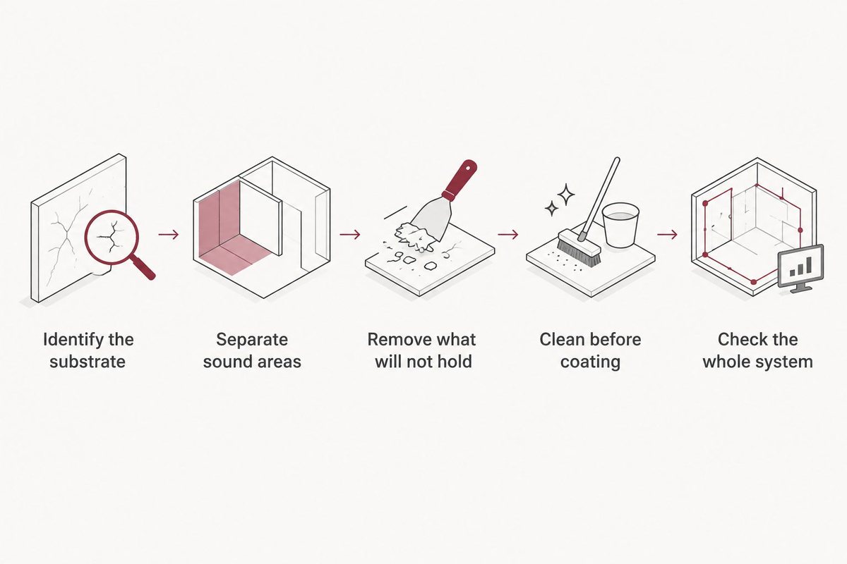 Steps for identifying, preparing and coating a metal surface