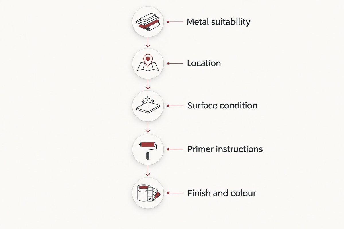 Selection steps for matching enamel paint to a metal door or window