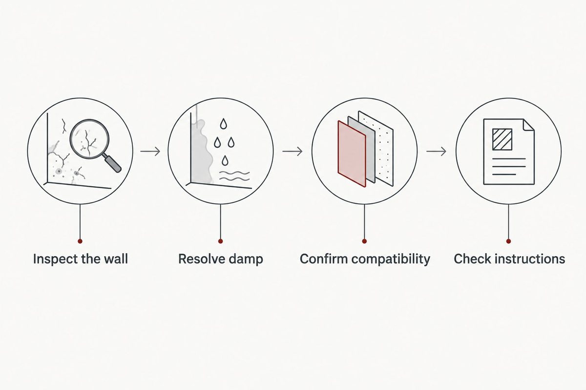 Selection sequence from inspecting the wall to checking coating instructions