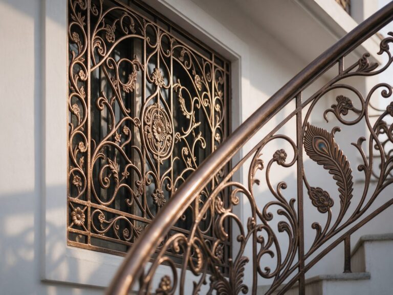 Illustration of a metal gate painted in a metallic bronze finish